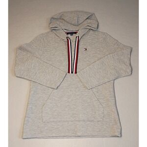 Tommy Hilfiger Women's Gray Ribbed Oversize Pullover Hoodie‎ Ribbon Size M